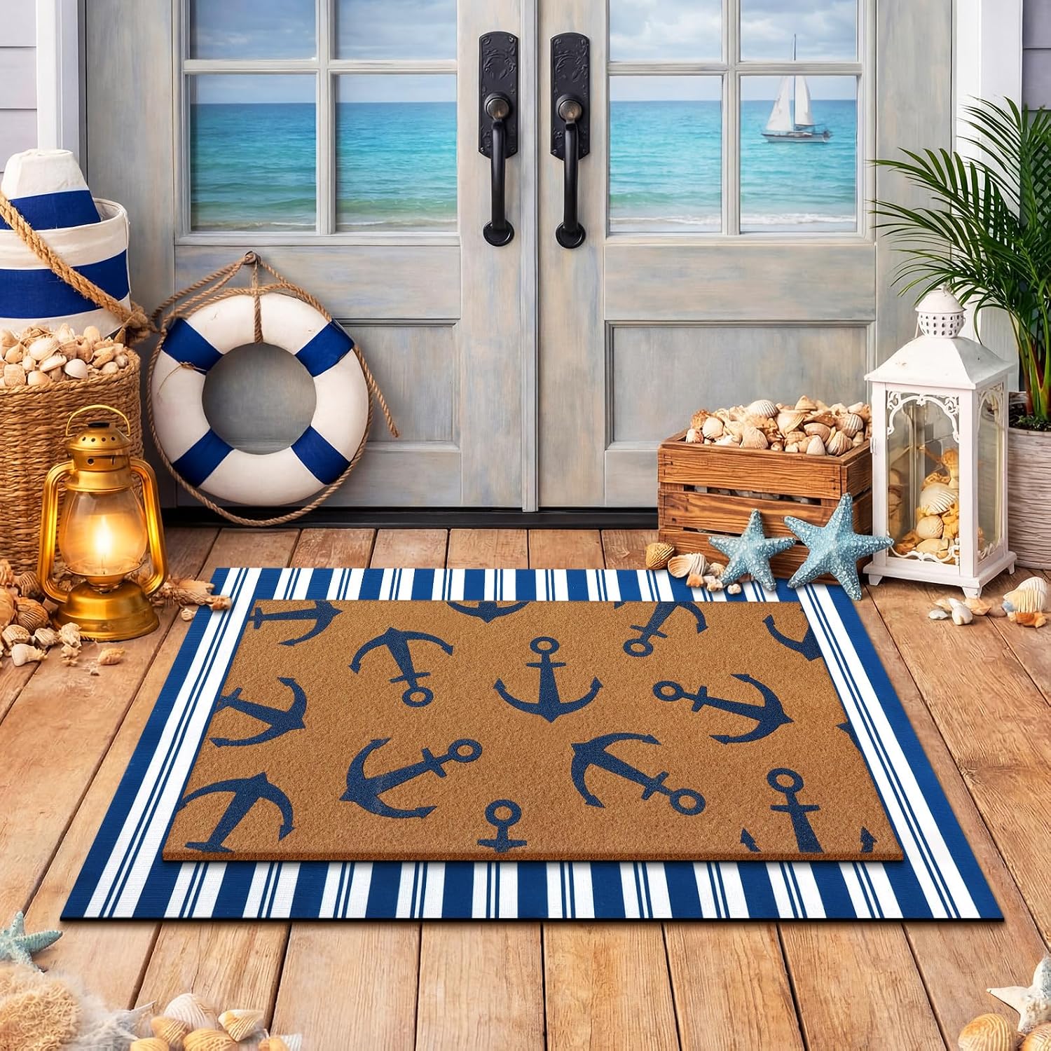 Drydiet Coastal Nautical Welcome Door Mat Outdoor Non... Drydiet Coastal Nautical Welcome Door Mat Outdoor Non...