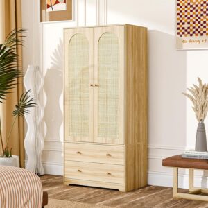 VINGLI Wardrobe Closet with Doors, Rattan Armoire...