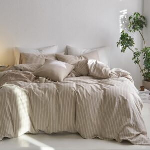 MooMee Striped Duvet Cover Set 100% Washed Cotton Linen...