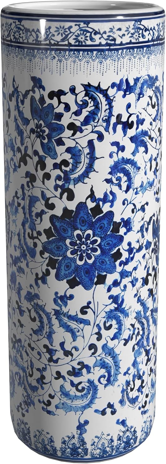 Red Lantern 24" Floral Blue & White Porcelain Umbrella Stand Red Lantern 24" Floral Blue & White Porcelain Umbrella Stand
