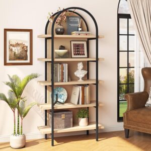 Yusong Bookshelf Rattan 5 Tier Arched Bookcase, 74" Tall...