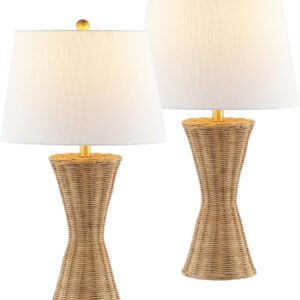 JONATHAN Y Laura Table Lamp 27" Rattan Hourglass,...