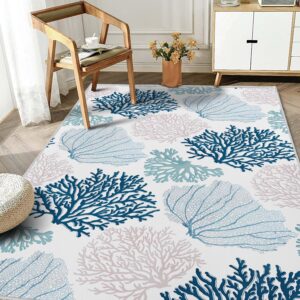 Coastal Area Rug Beach Rugs Non-Slip Nautical Coral...