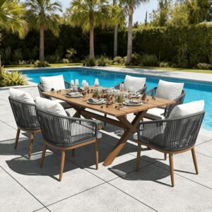 7 Pieces Outdoor Patio Dining Set, Aluminium Rectangular...