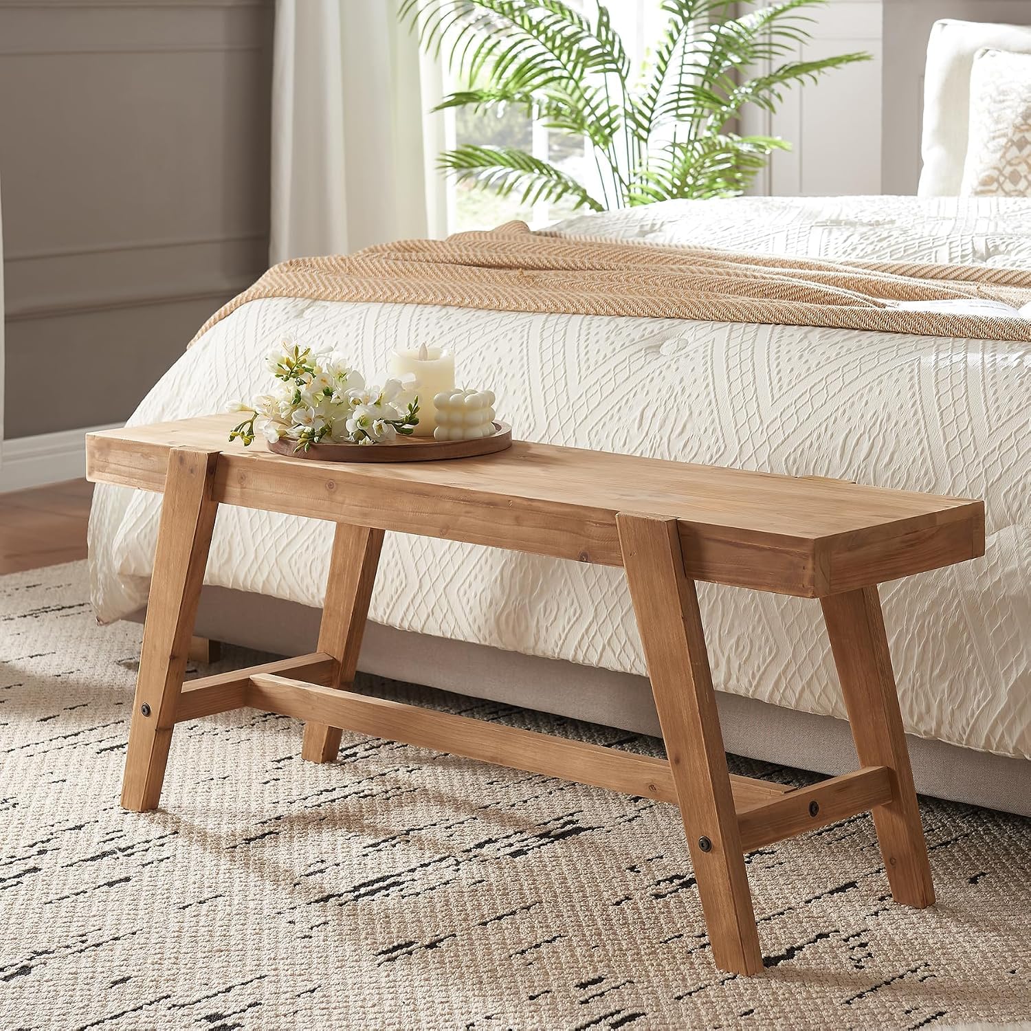 Farmhouse Solid Wood Entryway Bench – 43.4 Inches... Farmhouse Solid Wood Entryway Bench – 43.4 Inches...