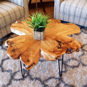 WELLAND Flower-Shaped Live Edge Cedar Coffee Table 32" W...