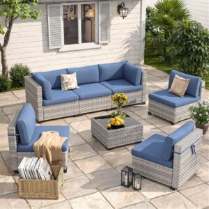 6-Seat Modular Patio Furniture Set – Outdoor Wicker...