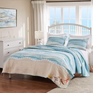 Greenland Home Maui Embroidered Coastal Quilt Set,...