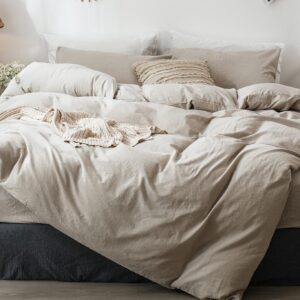 MooMee Duvet Cover Set 100% Washed Cotton Linen Like...