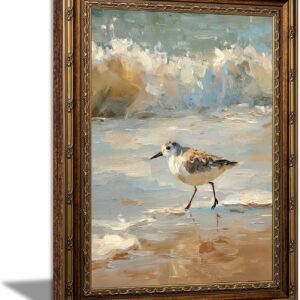 Gold Framed Coastal Wall Art,vintage bird Canvas print...