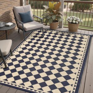 HUGEAR 5x8 Black Beige Checkered Waterproof Outdoor Rug...