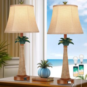 Hamucd Set of 2 Coastal Palm Tree Table Lamps with 2 USB...