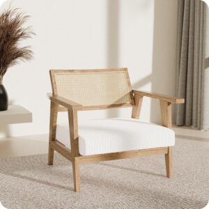 BELLEZE Mid Century Modern Rattan Chair Accent Natural...