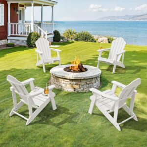LUE BONA HDPE Adirondack Chairs Set of 2, White Fire Pit...