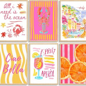 6Pcs Summer Coastal Poster Wall Art,Pink Orange Coastal...