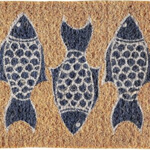 Creative Co-Op Natural Coir Doormat with Fish Images